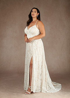 Azazie Camari At-home Try On Dresses Diamond White Champagne A-Line Sequins Lace Dress image8