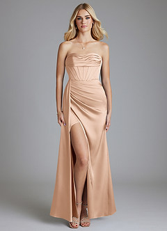 Azazie Amyra Vestidos de damas de honor Vestido de Rosa Inglesa de Satén Elástico de Corte Sirena Convertible con Vestidos sin tirantes image1