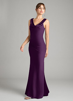 Azazie Rylina Bridesmaid Dresses Grape Mermaid Stretch Satin Dress image4