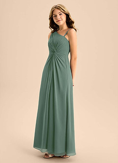 Azazie Brooke Junior Eucalyptus A-Line Side Slit Chiffon Dress image6