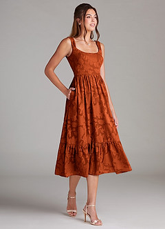 Azazie Alissa Brautjungfernkleider A-Linie mit Taschen Blumen-Burnout Kleid Paprika image4