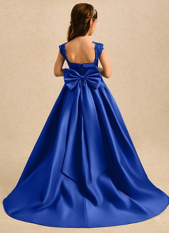 Azazie Genie Flower Girl Dresses Royal Blue Ball-Gown Off the Shoulder Matte Satin Dress image2