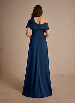 Azazie Milton Mother of the Bride Dresses Dark Navy A-Line Pleated Stretch Satin Dress image4