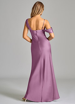 Azazie Celina Bridesmaid Dresses Wisteria Sheath Off the Shoulder Stretch Satin Dress image2