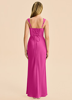 Azazie Agustina Junior Robe Fourreau en Satin extensible Plissé Fuchsia image2