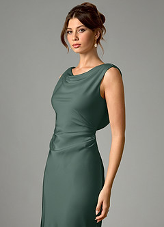 Azazie Kieryn Bridesmaid Dresses Sea Moss Mermaid Pleated Stretch Satin Dress image4