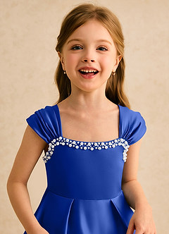 Azazie Yosemite vestidos de niña de las flores Vestido de Azul Real de Satin Mate de Corte Princesa con Escote de Corazón image7