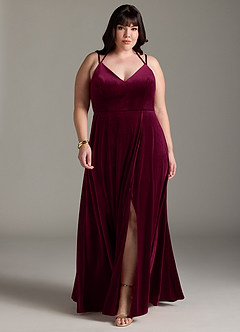 Azazie Sora Robes de demoiselle d'honneur Robe Trapèze en velours Dos nu avec nœud Cabernet image7