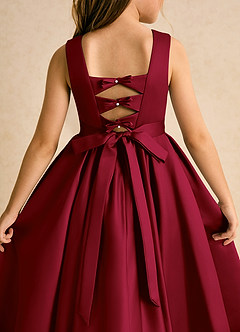 Azazie Junebuj Blumenmädchenkleider Ballkleid Plissee Matte Satin Kleid Burgunderrot image7