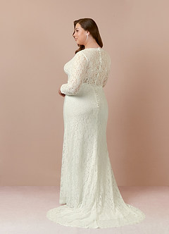 Azazie Indie Wedding Dresses Cream Sheath V-Neck Tulle Dress image11