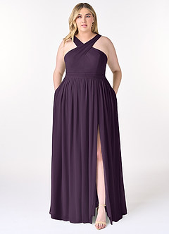 Azazie Elvira Bridesmaid Dresses Plum A-Line Pleated Chiffon Dress image7
