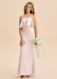 Azazie Galene Junior Blushing Pink Mermaid Stretch Satin Dress image4