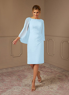 Azazie Carmela Mère de la mariée Robes Robe Fourreau en Mousseline de soie Dentelle Bleu Ciel image1