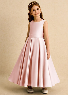 Azazie Mapel Flower Girl Dresses Blushing Pink Ball-Gown Pleated Matte Satin Dress image3