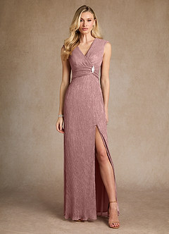 Azazie Salem Mother of the Bride Dresses Dusty Rose A-Line Pleated Metallic Mesh Dress image1