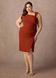 Azazie Cecily Mother of the Bride Dresses Rust Sheath Stretch Crepe Dress image6