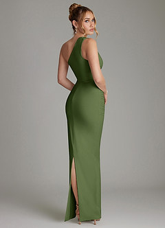 Azazie Shanice Bridesmaid Dresses Olive Sheath One Shoulder Premium Stretch Jersey Dress image2
