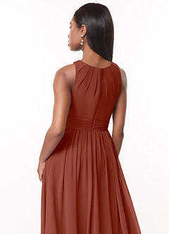 Azazie Harper Robes de demoiselle d'honneur Robe Trapèze en Mousseline de soie Plissée Auburn image4