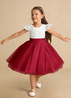 Azazie Vetty Flower Girl Dresses Ivory Scarlet A-Line Lace Tulle Dress image5
