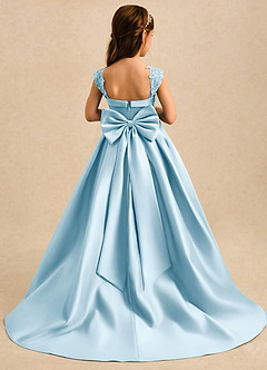 Azazie Genie Flower Girl Dresses Sky Blue Ball-Gown Off the Shoulder Matte Satin Dress image2