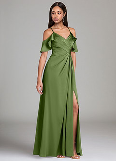 Azazie Dakota Bridesmaid Dresses Juniper A-Line Off the Shoulder Stretch Satin Dress image1