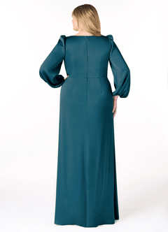 Azazie Mel Bridesmaid Dresses Ink Blue Sheath Long Sleeve Stretch Satin Dress image8