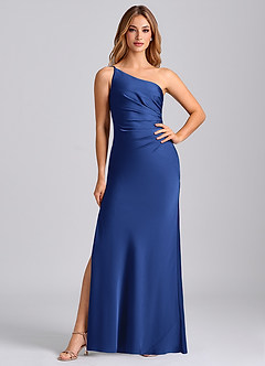 Azazie Marseli Bridesmaid Dresses Royal Blue Mermaid One Shoulder Stretch Satin Dress image3