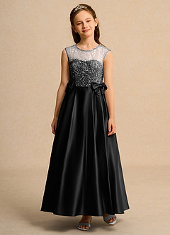 Azazie Candy Girl Flower Girl Dresses Black Ball-Gown Bow Matte Satin Dress image6