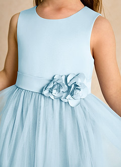 Azazie Miracle Flower Girl Dresses Sky Blue A-Line Bow Matte Satin Dress image6