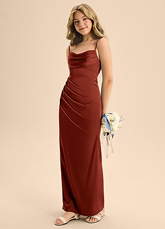 Azazie Mai Junior Terracotta A-Line Sweetheart Neckline Stretch Satin Dress image1