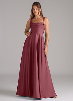 Azazie Shaude Bridesmaid Dresses Desert Rose A-Line Pleated Stretch Satin Dress image1