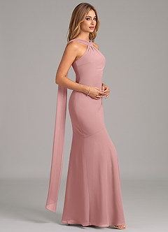 Azazie Kinsley Robes de demoiselle d'honneur Robe Sirène en Mousseline de soie Plissée Rose Poussiéreuse image6