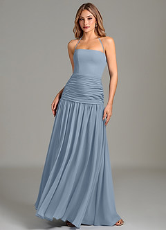 Azazie Vashti Bridesmaid Dresses Dusty Blue A-Line Chiffon Dress image1