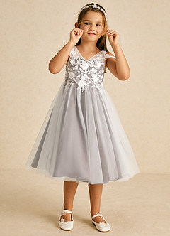 Azazie Sunnie Flower Girl Dresses Taupe A-Line Lace Tulle Dress image2