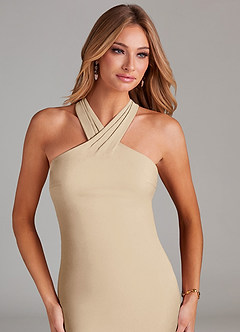 Azazie Doretta Robes de demoiselle d'honneur Robe Sirène en Mousseline de soie Plissée Champagne image5