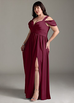Azazie Lianne Bridesmaid Dresses Mulberry A-Line Off the Shoulder Stretch Satin Dress image13