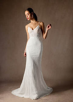 Azazie Lianna Abiti da Sposa Abito Sirena in Pizzo Bianco Diamante image4