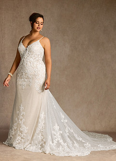 Azazie Selene Robes de mariée Robe Sirène en Dentelle Col en V Diamant Blanc Champagne image10