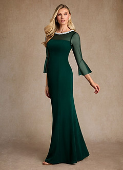 Azazie Bellevie 신부의 어머니 드레스 쉬스 구슬 스트레치 크레이프 플로어 길이 드레스 image5