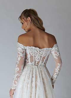 Azazie Solaris Wedding Dresses Diamond White Nude A-Line V-Neck Sequins Tulle Dress image7