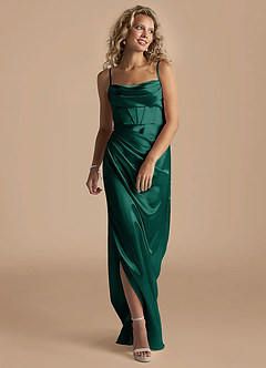 Azazie Mai Vente Finale Robe Fourreau en Satiné métallisé Plissée Auburn image3