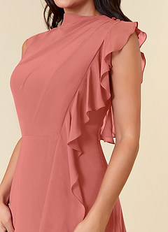 Azazie Narine vestidos de madre de la novia Vestido de Rosa Salmón de Gasa de Corte en A con Cuello alto plisado image5