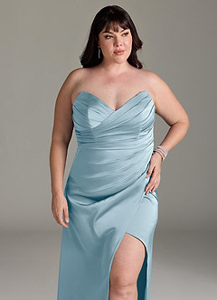 Azazie Yola Vestidos de madrinha de casamento Vestido Azul Temperamental de Cetim elástico de Bainha com Decote em V Plissado image13