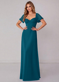 Azazie Fatima Bridesmaid Dresses Ink Blue A-Line with Pockets Chiffon Dress image2