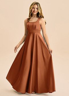 Azazie Gabby Junior Linia A Pofałdowany Satyna elastyczna Długość podłogi Młodsza druhna Sukienka image5