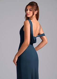 Azazie Madelyn Bridesmaid Dresses Dark Navy Mermaid One Shoulder Chiffon Convertible Dress image2