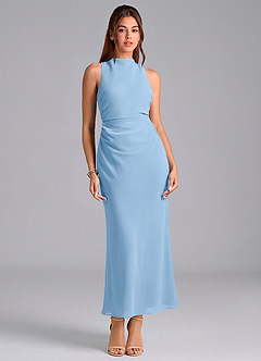 Azazie Evadne Brautjungfernkleider Etui Plissee Chiffon Kleid Puderblau image3