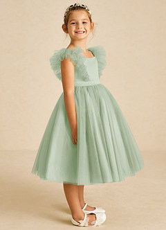 Azazie Cherub Blumenmädchenkleider A-Linie Riemen Tüll Kleid Staubiger Salbeigrün image3