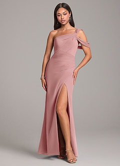 Azazie Wynter Bridesmaid Dresses Dusty Rose Sheath Off the Shoulder Chiffon Dress image1