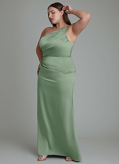 Azazie Akilah Bridesmaid Dresses Matcha Mermaid One Shoulder Stretch Satin Dress image12